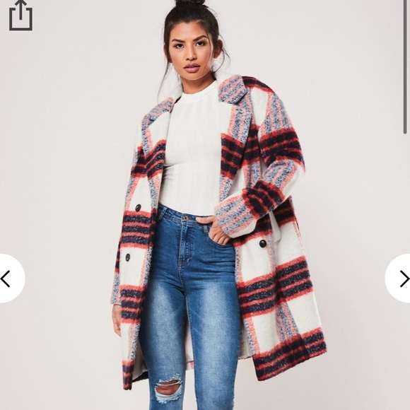 MISSGUIDED white plaid brushed formal coat - Picture 6 of 8